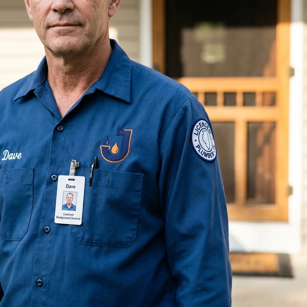 Licensed plumber showing ID badge in Center Line, MI