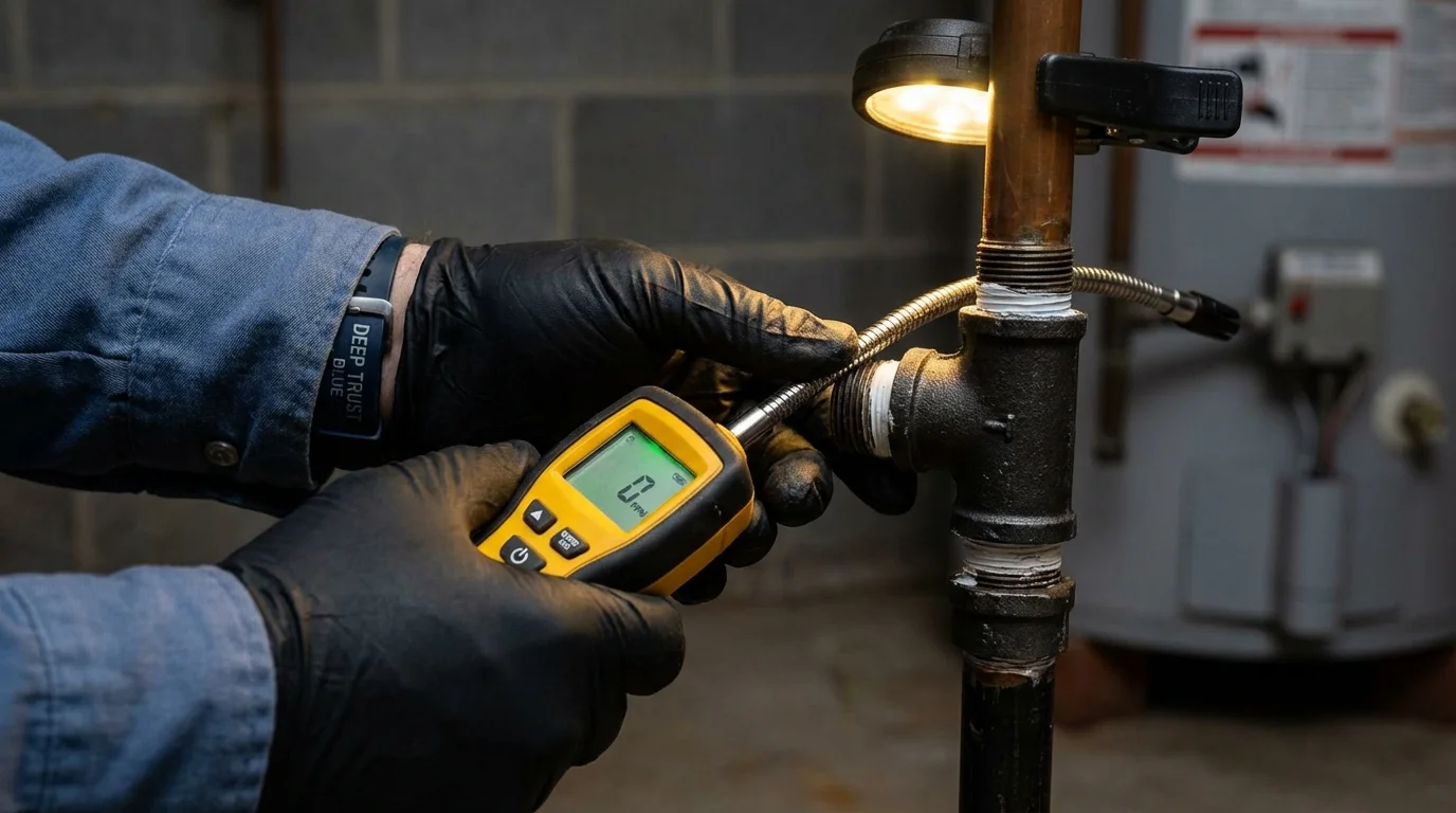 Gas leak detection with electronic sniffer by Johns Plumbing LLC in Center Line