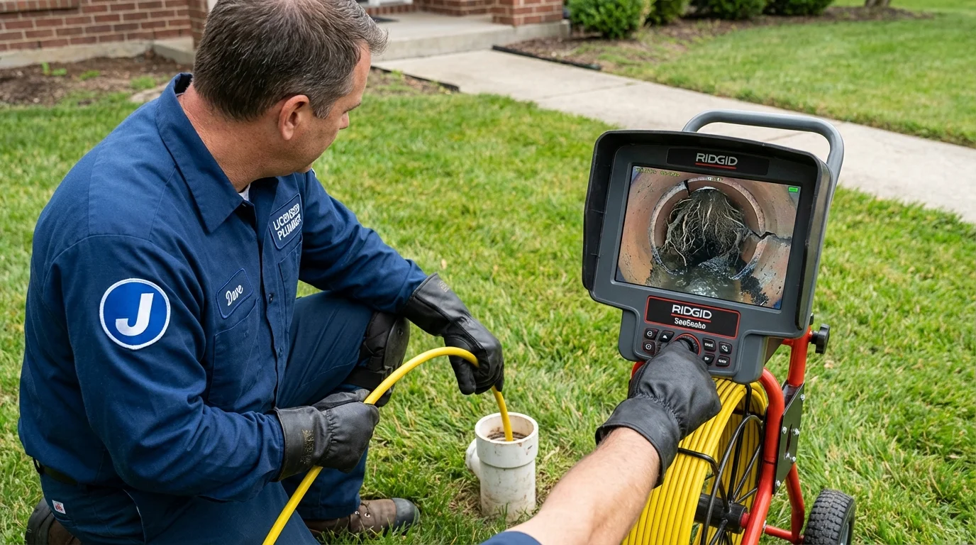 Sewer camera inspection being performed by Johns Plumbing LLC in Center Line